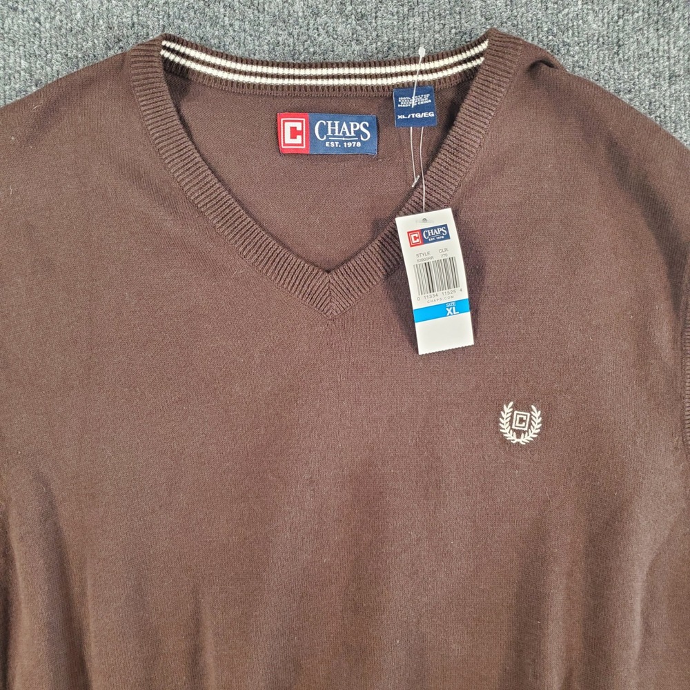 Chaps Sweater Vest Mens XL 63900RR Brown NEW Embroidered Logo Cotton V-Neck